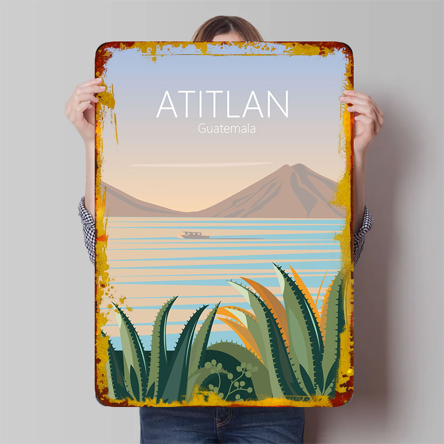 Home Office Guatemala - Vintage Atitlan Lake Guatemala landschap ijzeren