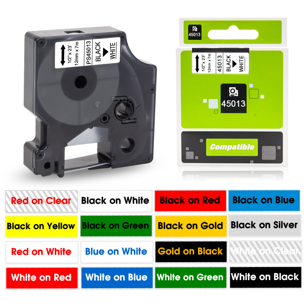 Label Maker Machine - 45013 Labeltape Zwart op Wit Voor