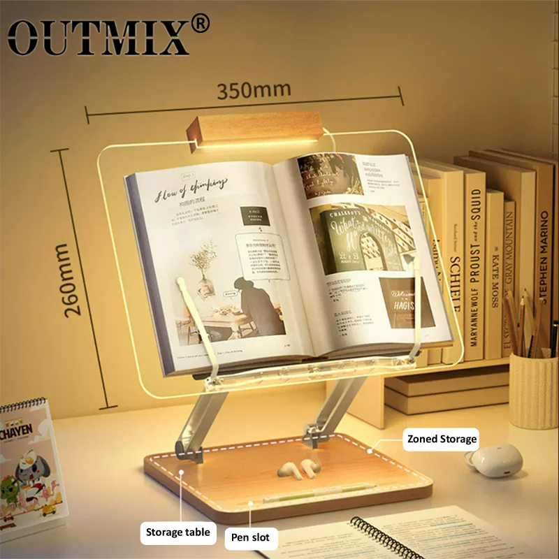 Home Office Laptop - Houten leesstandaard met licht transparant acryl